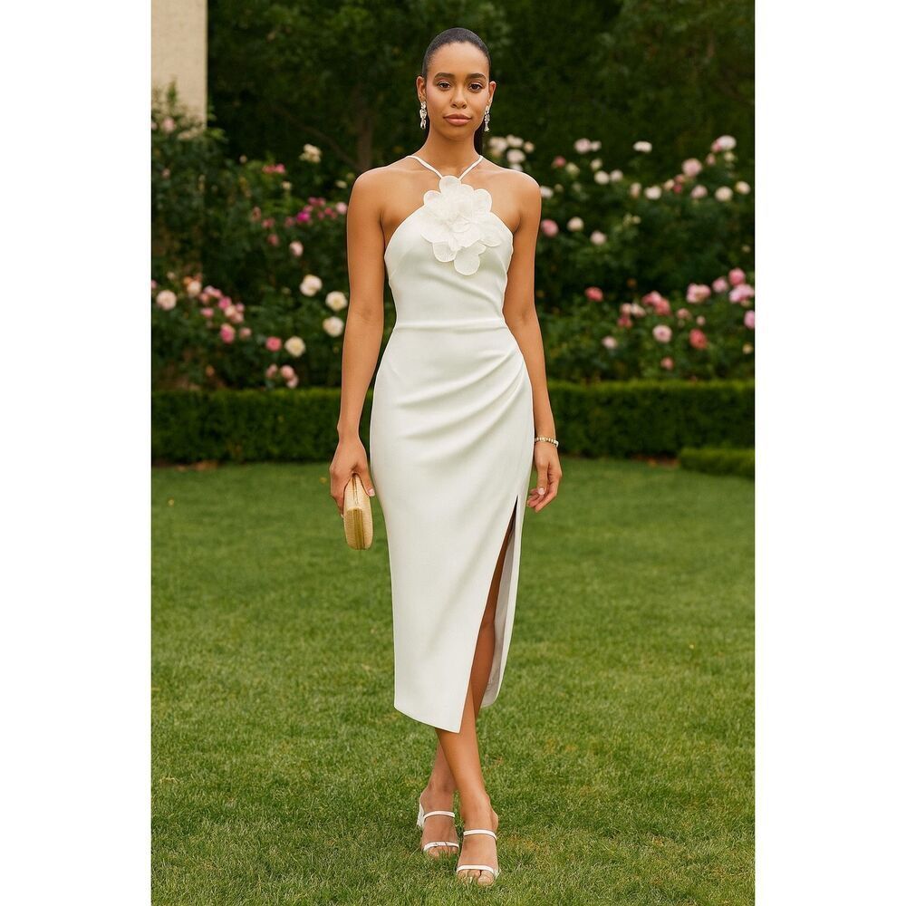 Elliatt Janelle Midi Floral Applique Bridal Dress